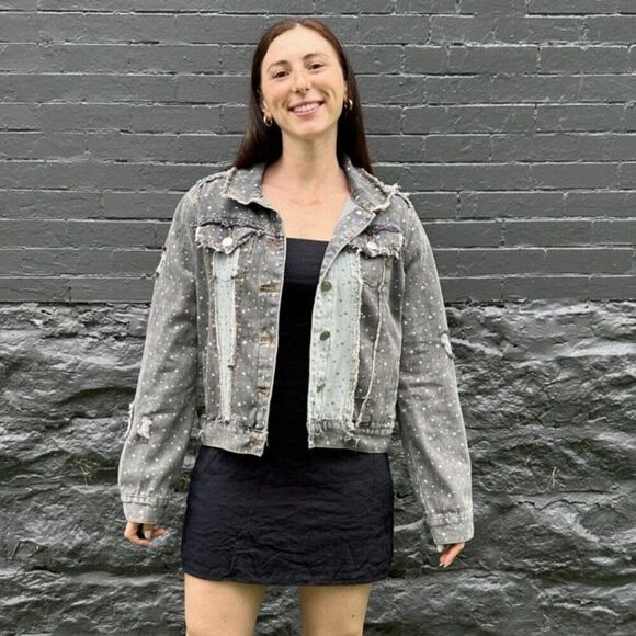 POL 100% Cotton Camo Leopard Print Denim Jacket Size Medium - Picture 1 of 6